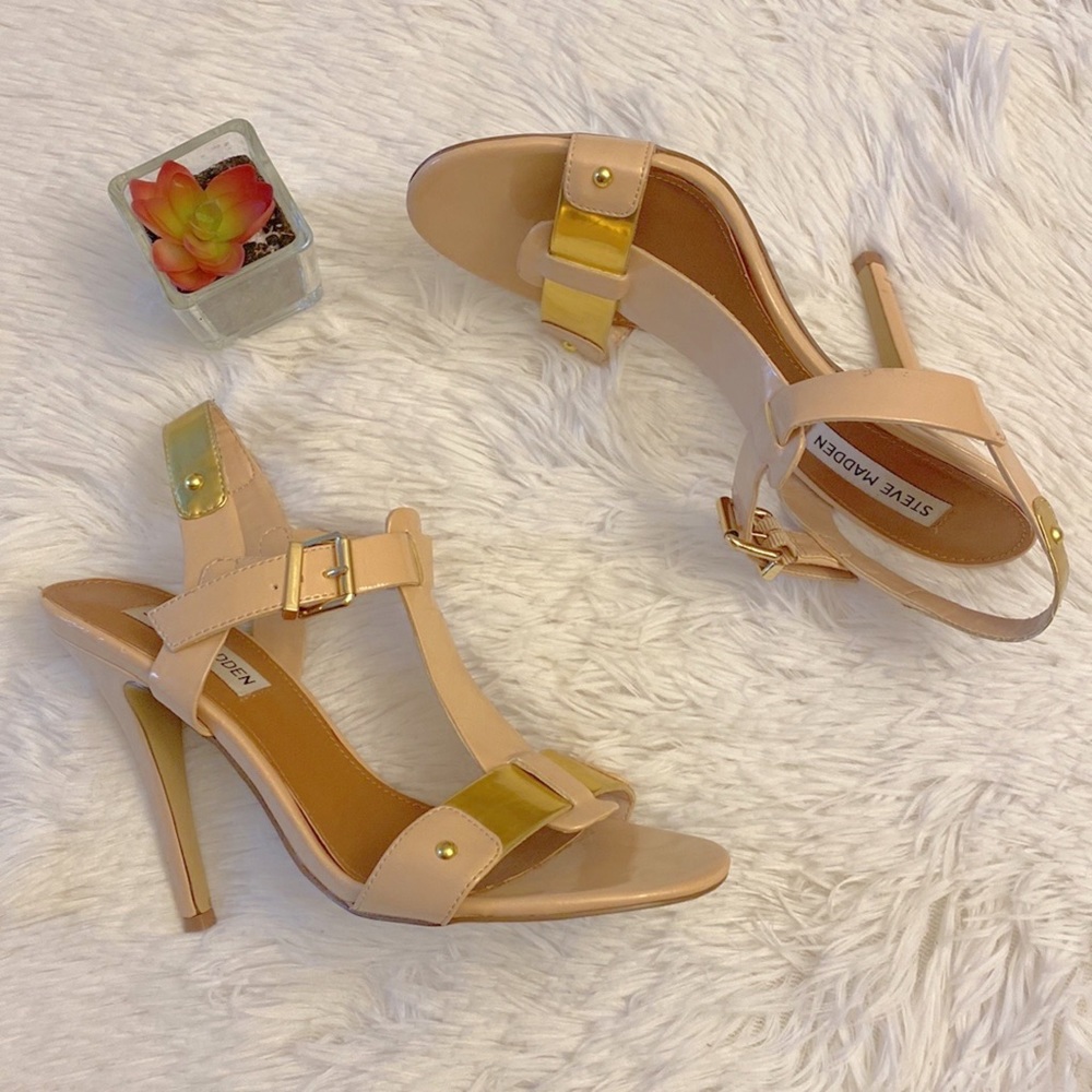 Steve Madden | Reya T-Strap Gold Nude heel women size 8 - Picture 6 of 9